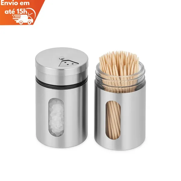 Kit Saleiro e Paliteiro em Aço Inox Vidro