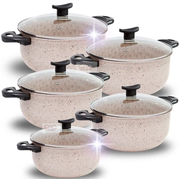 Jogo de Panelas Caçarolas 5 Peças Creme 6 Camadas Antiaderente Teflon Panelas Grande