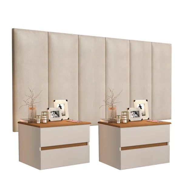 Conjunto 2 Mesas de Cabeceira Suspensas Tóquio  + Cabeceira Para Cama Box Casal Queen
