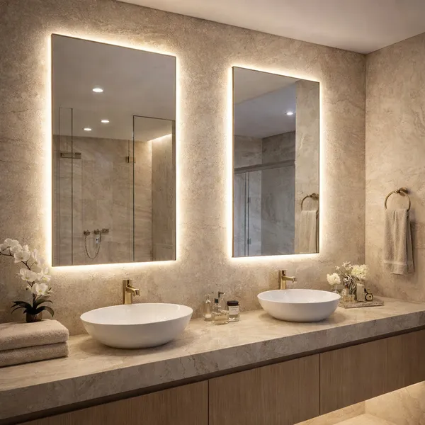 Espelho LED 80x50 cm Retangular Luz Quente e Fria Banheiro Penteadeira