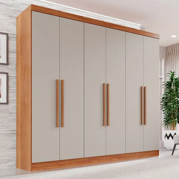 Guarda-roupa Casal 6 Portas 2 Gavetas França Cinamomo/Off White