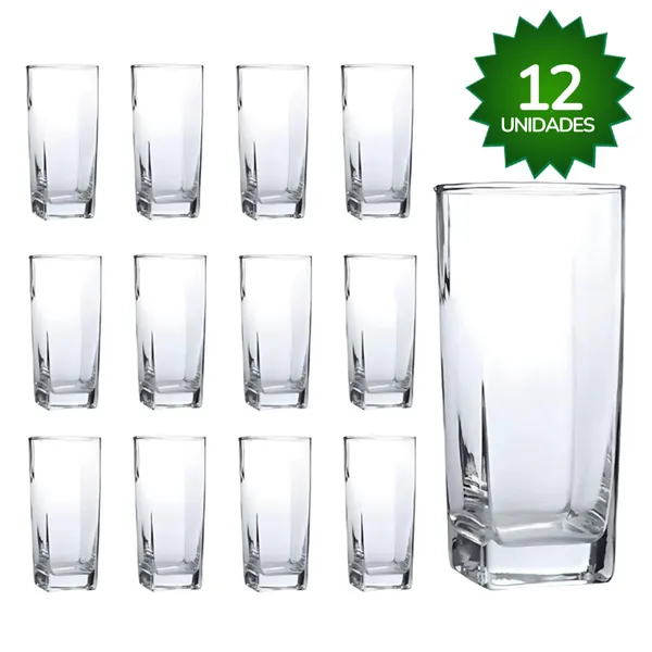 Jogo De Copos Vidro 320ml Bali Quadrado Luxo Transparente