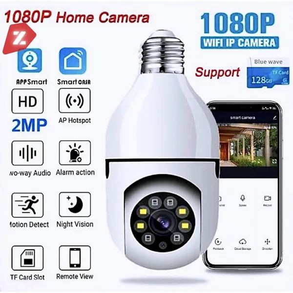 Câmera Segurança Lâmpada Wifi Full HD Sem Fio 360 Icsee Visão Noturna 8177 EKS