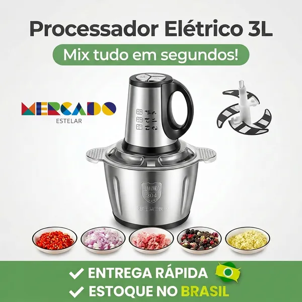 3L Picador De Alimentos Moedor De Carne Mixer​ Elétrica Processador Cozinha Casa Alho - 110v-220v