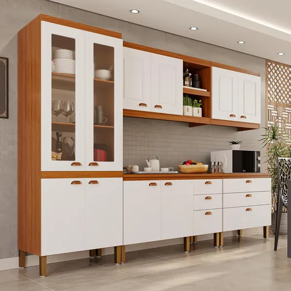 Cozinha Completa Modulada Positano 100% MDF Premium com 2 Balcões Independentes 10 Portas e  6 Gavetas