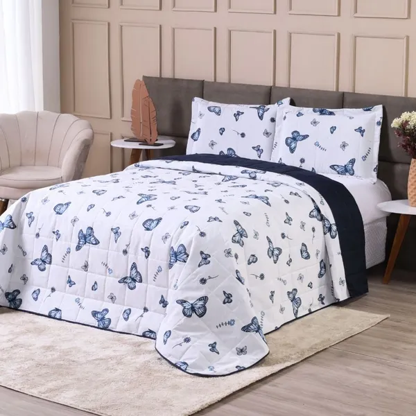 Kit Colcha Cobre Leito Casal Padrão Dupla Face Elegance Algodão Percal 180 Fios 2,50m x 2,50m