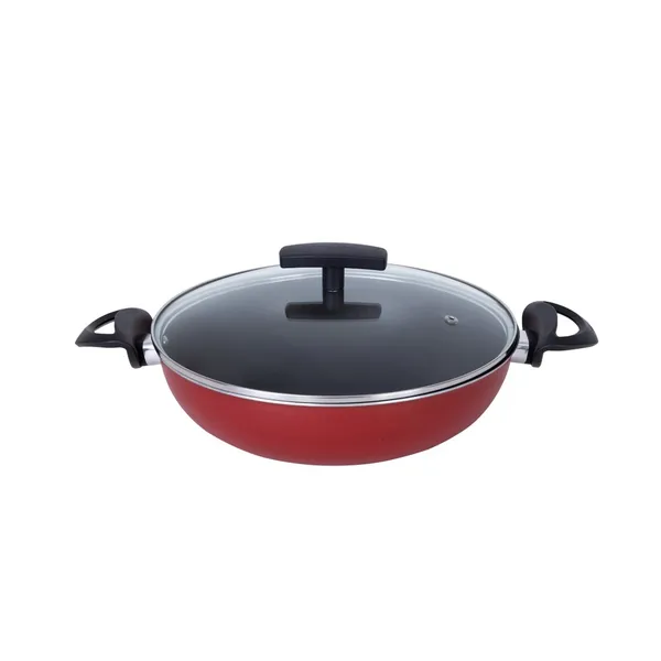 Wok Frigideira Antiaderente Com Tampa de Vidro Yakissoba Profissional 26 cm