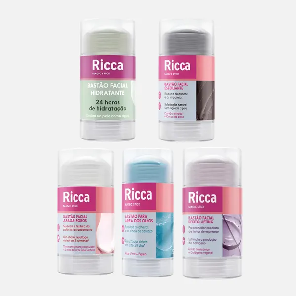 Kit Bastão Ricca Hidratante Lifting Esfoliante Apaga Poros Area Olhos Protetor Solar