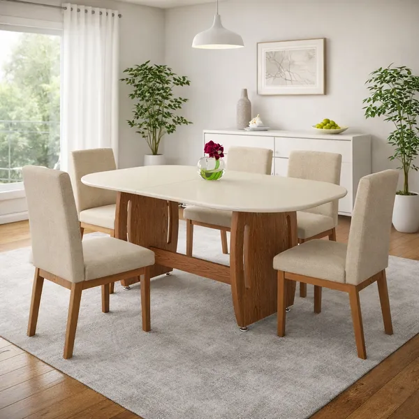 Mesa de Jantar Oval 137cm em MDF Moderna Para Sala de Jantar ou Cozinha Mesa Elegante 4 Lugares