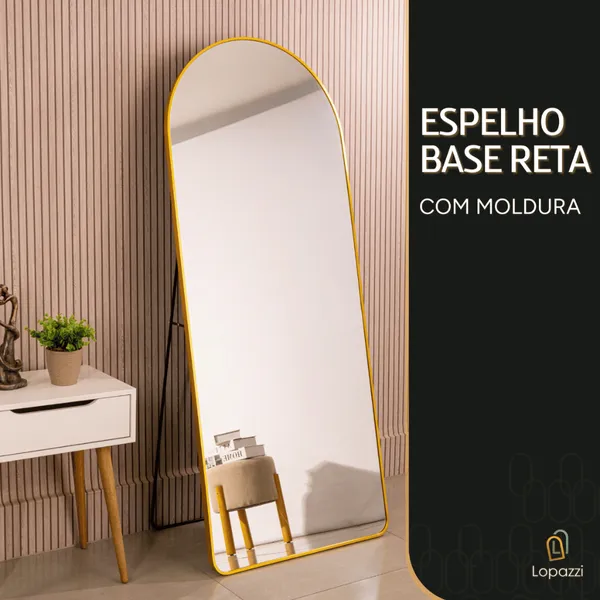 Espelho Lopazzi Base Reta Corpo Inteiro 170x70 Com Suporte de Chão Moldura Alumínio Quarto Sala Decorativo