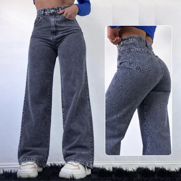 Calça Jeans Feminina Wide Leg Cintura Alta 100% Algodão