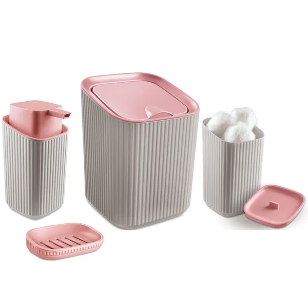 Kit Lixeira 1,25L, Porta Algodão, Porta Sabonete Líquido e Saboneteira Menina Para Bebês Linha Baby