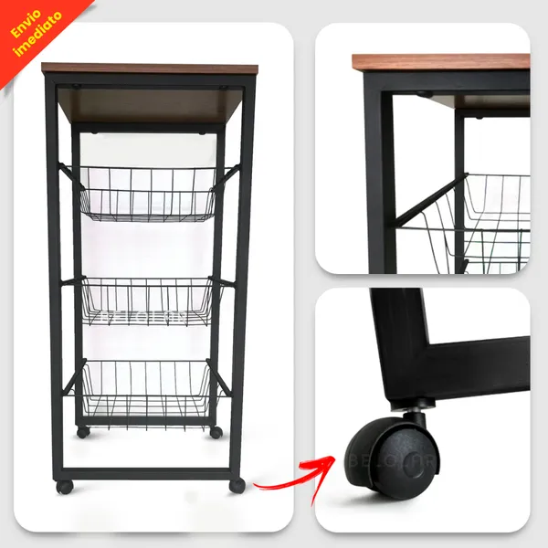 Fruteira De Chão Cozinha Em Aço Com Rodinha