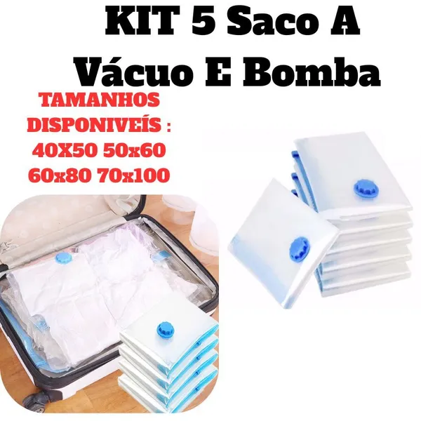 Conjunto 5 Sacos Com A Bomba Recarregável Bivolt Ou Elétrica 110v Diversos Tamanhos De Sacos Válvula
