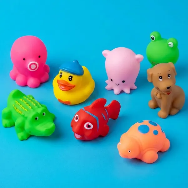 Kit 6/8 Bichinhos Para Banheira Banho Piscina Brinquedo Interativo Flutua Na Água Pato Peixinho