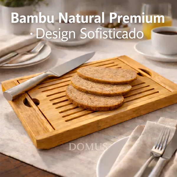 Bandeja  Migalheira Tabua de Bambu para Pães Multiuso Café da Manhã Tabua de Cortes Porta Talheres