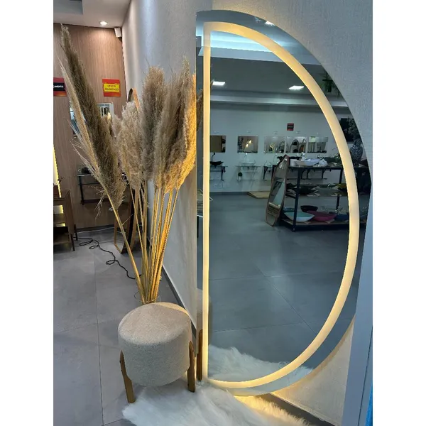 Espelho Orgânico EL25 Corpo Inteiro 170cm x 70cm Polido LED Jateado Luz Branca e Luz Amarela Sala Quarto Banheiro