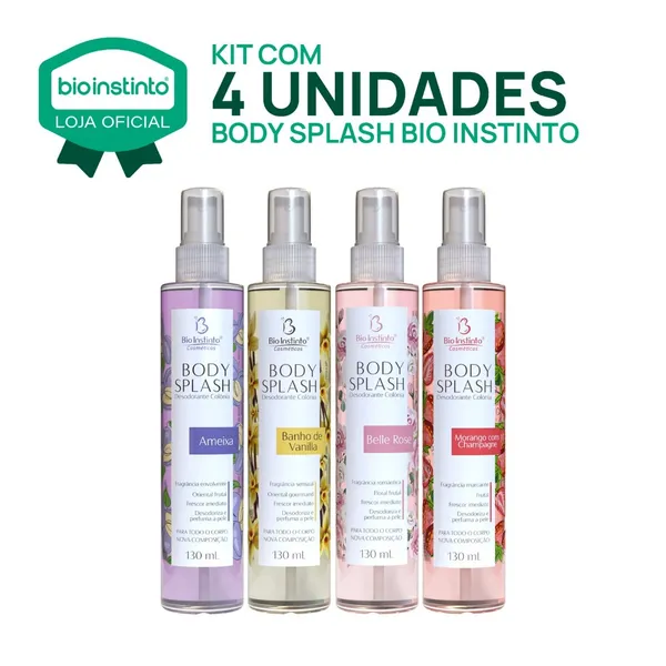 04 UN BODY SPLASH 130ML Bio Instinto Desodorante Corporal Colônia Perfume Fragrância Irresistível