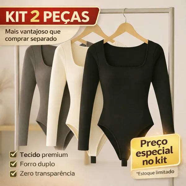 Body Feminino Manga Longa Inverno Forrado Suplex Casual