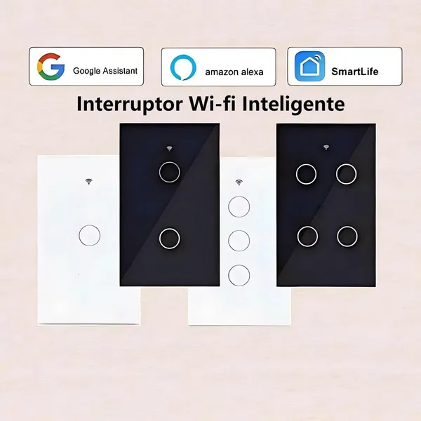 Interruptor Inteligente Touch Wi-Fi 1/2/3/4 Botão Smart Automação,Compatível Google  Alexa Smart Tuya