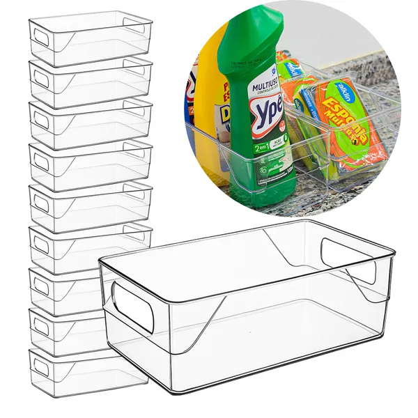 Kit 10 Organizadores Multiuso Para Geladeira, Cozinha  E Despensa Em Acrílico Transparente