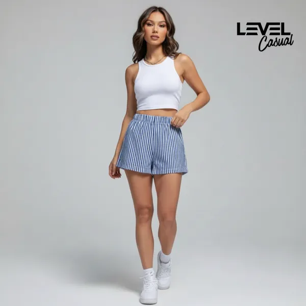 Short Feminino Listrado Grécia