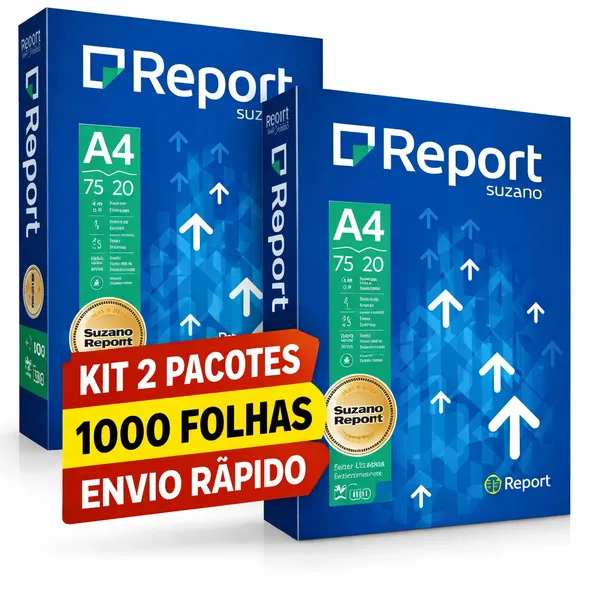 Papel Sulfite A4 75g Suzano Report 1000 Folhas Kit 2 Pacotes Branco