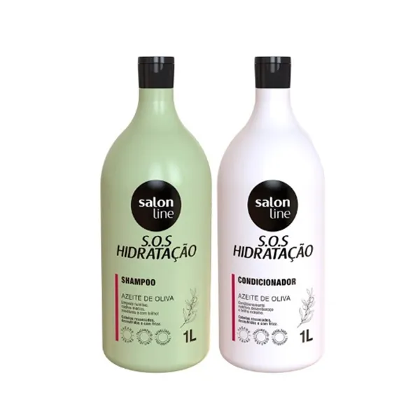 Kit S.O.S Hidratação Azeite de Oliva Shampoo e Condicionador Litrão Salon Line