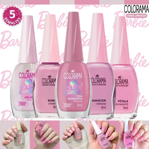 Kit 5 Esmaltes Colorama Tons Rosa Nova Coleção Barbie Lançamento Esmalte Atacado