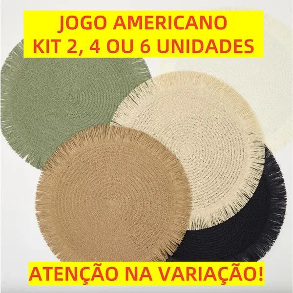 Jogo Americano Redondo Borda Desfiado 38cm Descanso Decorativo Kit 2, 4 Ou 6 Pcs Elegante