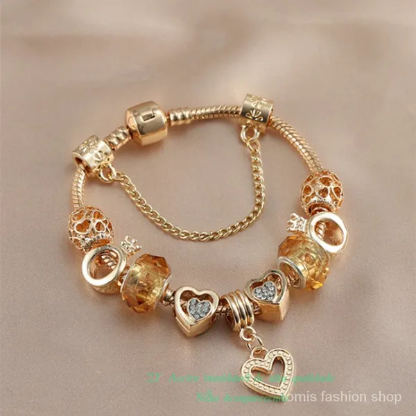 Nova Pulseira de Temperamento Europeu Americano de Grande Marca Criativa Rose Gold Peach Heart Crown Bracelet