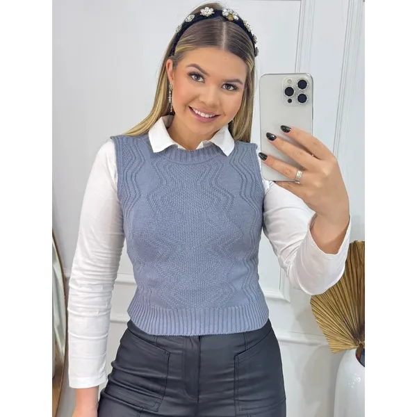 Colete Blusa Feminina Estilosa Cropped Tricot Modal AMÉLIA Trama Roupas Femininas Conforto Versátil