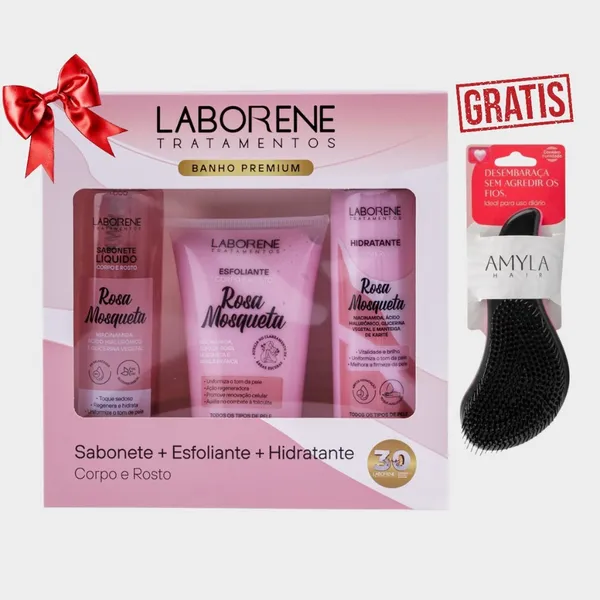 Kit Banho Premium Corpo e Rosto Sabonete Liquido 200ml, Esfoliante 170g e Hidratante 200ml - Laborene