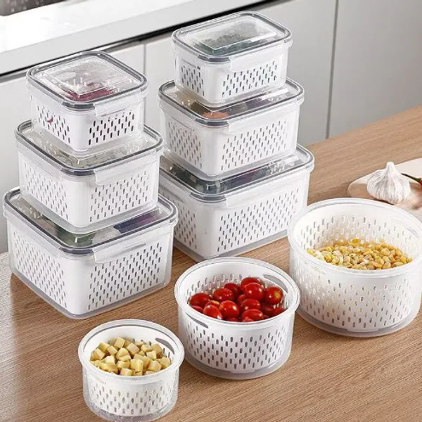 Kit 3 Potes Organizadores Geladeira Para Alimentos Vegetais Fruta Cozinha Moderna Uso Microonda