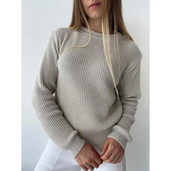 Blusa Tricô Inverno Ponto Fang Tricot Gola Redonda Manga Bufante