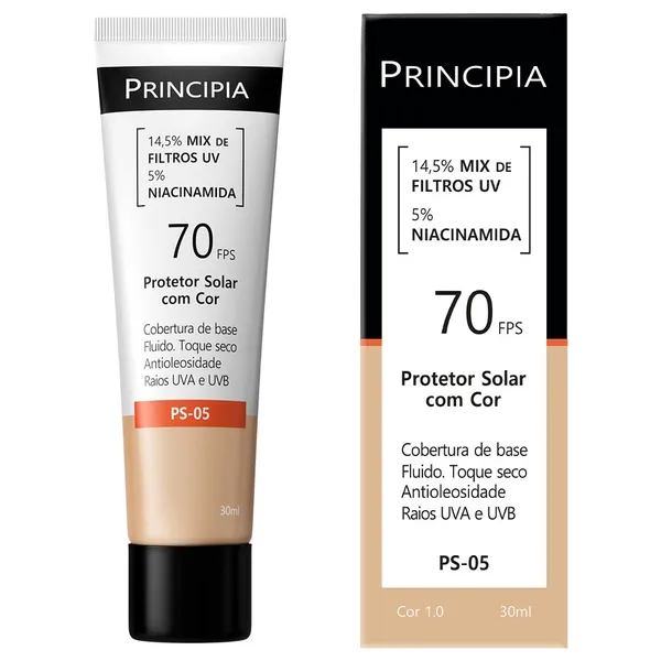Principia Protetor Solar PS-05 Cor 1.0 c/ 14,5% Mix de Filtros UV + 5% Niacinamida FPS 70 - 30ml