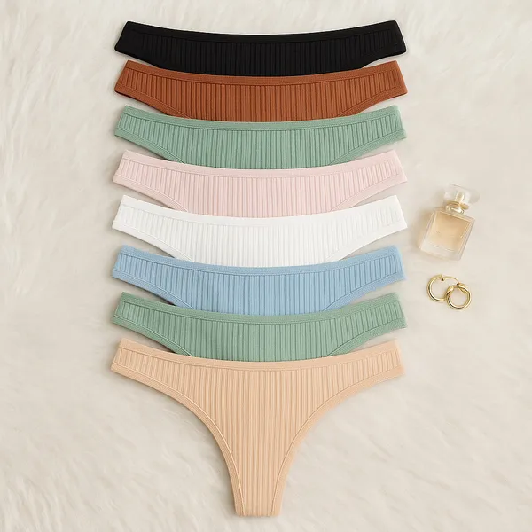Kit 5 Calcinhas Fio Dental Feminina Algodão Canelado Confortável Sexy Dia a Dia
