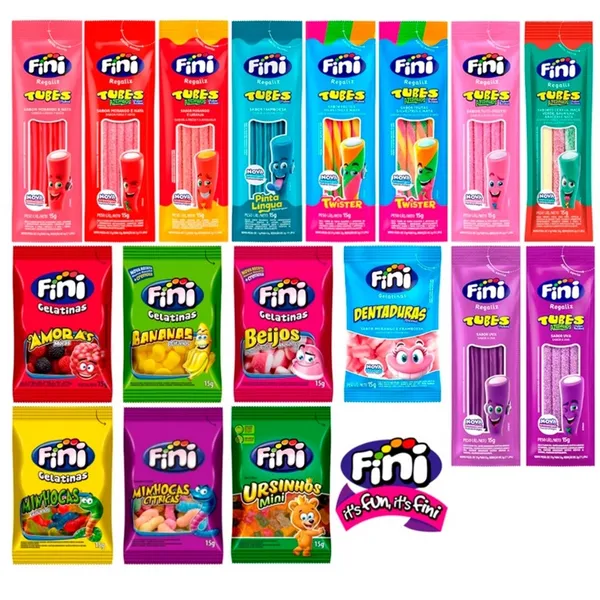 Kit C/100un Balas Fini Sabores Variados Tubes Cítricas Azedinhas 15g