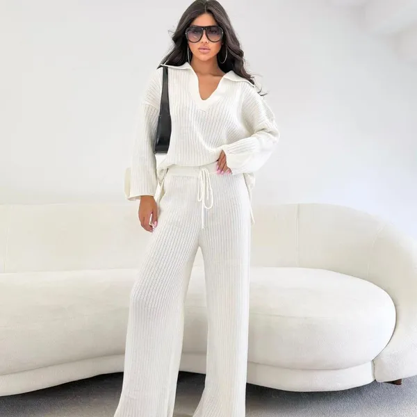 Conjunto feminino tricot oversized + calça canelada