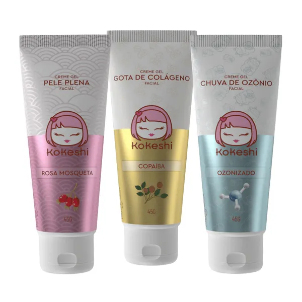 Kit Linha Ozônio Kokeshi com 3 unidades Cremes Faciais Óleo de Girassol