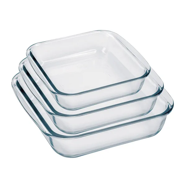 Conjunto de Assadeiras Quadradas Nadir Sempre em Vidro 3 Peças
