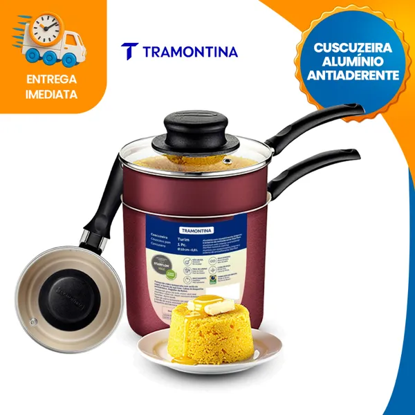 Cuscuzeira Tramontina em Alumínio com Revestimento Interno e Externo em Antiaderente Starflon Max Chumbo 10 cm 0,8 L