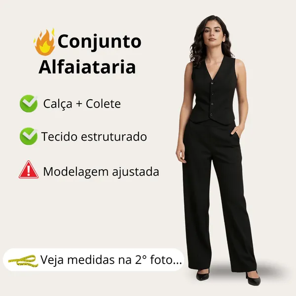 Conjunto Feminino Alfaiataria Calça Mais Colete Regata  Social Elegante Moda Premium
