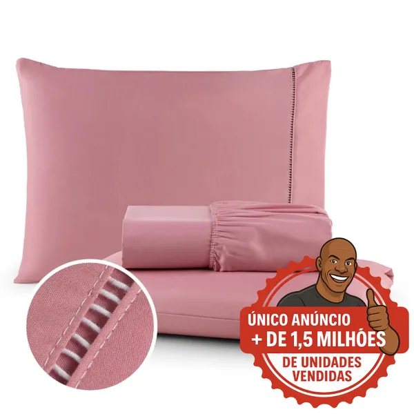 Jogo de Lençol 03 Peças 400 Fios Cama Casal Queen Micropercal Ponto Palito