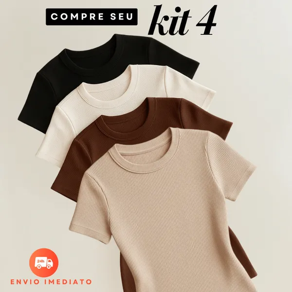 Kit 4 Blusas Feminina Ribana Canelado Básica ​Casual Estilosa Tendência Verão