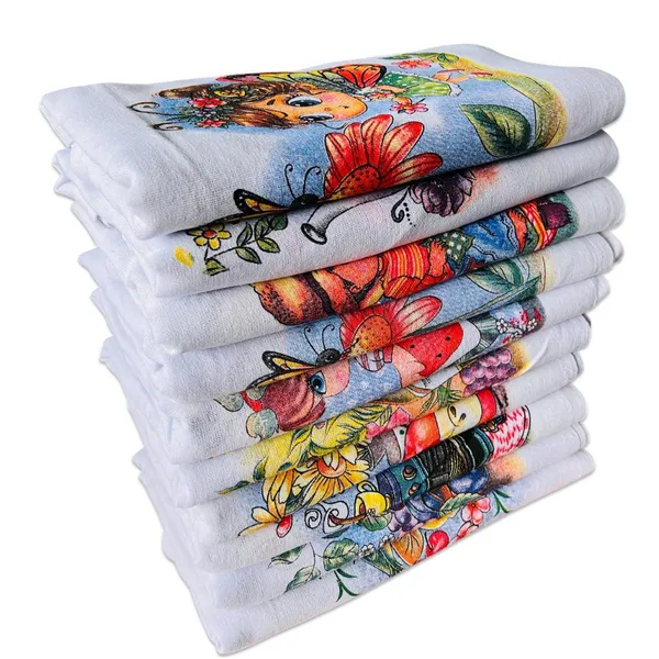 Pano De Prato Atacado Estampado Bainha Kit Com 10 Peças