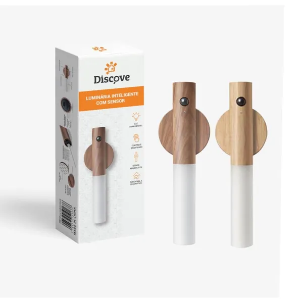 Luminaria Led Recarregável Sensor de Movimento Arandela de Madeira Minimalist Mesa Parede Magnética