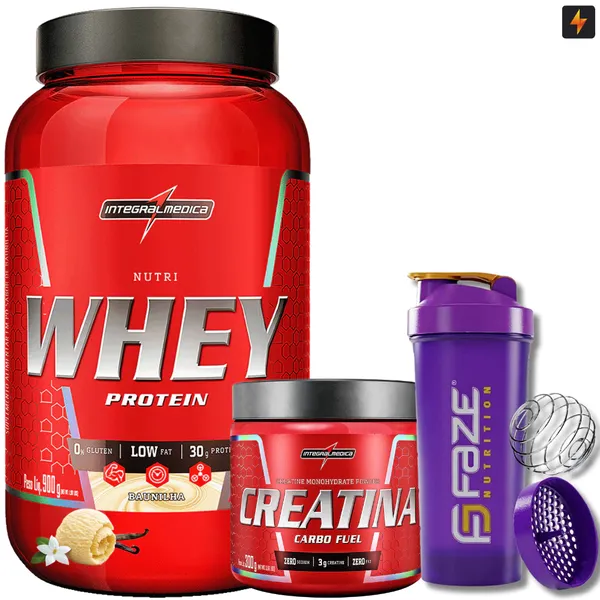 Kit Nutri Whey  Pote 900g + Creatina CarboFuel 300g + Coqueteleira