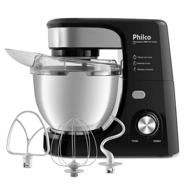Batedeira Planetária Philco ​775W 3 Batedores Preta PBP770PI