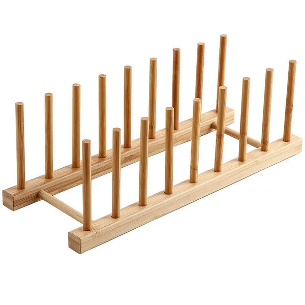 Suporte Escorredor Porta Pratos De Bancada De Bambu 4 Divisorias 21cm x 13cm